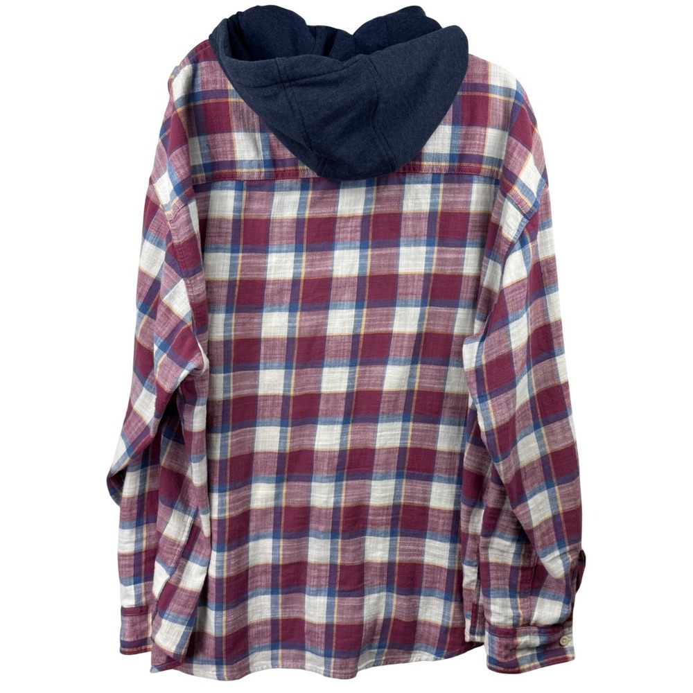 American Eagle‎ Mens XXL Plaid Hooded Flannel Shirt Burgundy Streetwear Skater - Picture 3 of 13